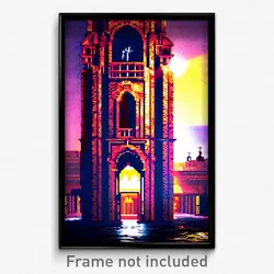 Pixel Art Poster - Rusty Monastery (8 Bit Psychedelic Trippy Video Game Print)