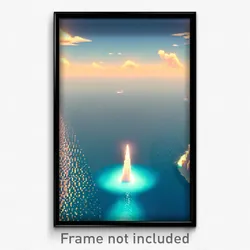 Pixel Art Poster - Sky Blue Atoll (8 Bit Psychedelic Trippy Video Game Print)