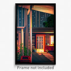 Pixel Art Poster - Nocturnal Home (8 Bit Psychedelic Trippy Video Game Print)