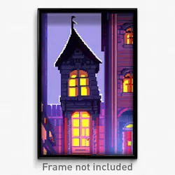 Pixel Art Poster - Dreary Cartoon Architecture (8 Bit Video Game Print)