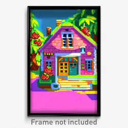 Pixel Art Poster - Fruity Rectory (8 Bit Psychedelic Trippy Video Game Print)