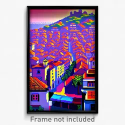 Pixel Art Poster - Bumpy Spanish City (8 Bit Psychedelic Video Game Print)