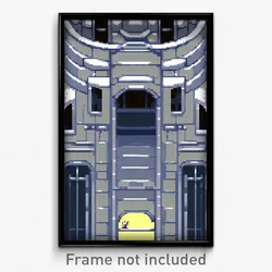 Pixel Art Poster - Silver Cartoon Architecture (8 Bit Video Game Print)