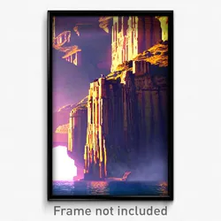 Pixel Art Poster - Ancient Cliff (8 Bit Psychedelic Trippy Video Game Print)