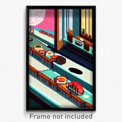 Pixel Art Poster - Deserted Sushi (8 Bit Psychedelic Trippy Video Game Print)