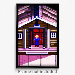 Pixel Art Poster - Animated Cabin (8 Bit Psychedelic Trippy Video Game Print)