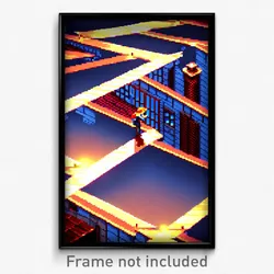 Pixel Art Poster - Advanced Rooftops (8 Bit Psychedelic Trippy Video Game Print)