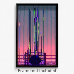 Pixel Art Poster - Wire Frame Glitchy Atoll (8 Bit Psychedelic Video Game Print)