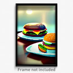 Pixel Art Poster - Calm Hamburger (8 Bit Psychedelic Trippy Video Game Print)