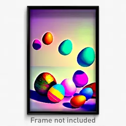 Pixel Art Poster - Buoyant Easter Eggs (8 Bit Psychedelic Video Game Print)