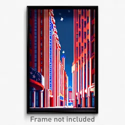Pixel Art Poster - Animated American Architecture (8 Bit Video Game Print)