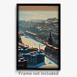 Pixel Art Poster - Arctic French City (8 Bit Psychedelic Video Game Print)