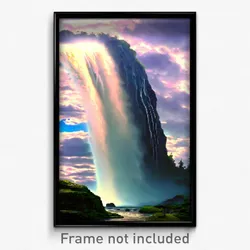 Pixel Art Poster - Cloudy Waterfall (8 Bit Psychedelic Trippy Video Game Print)
