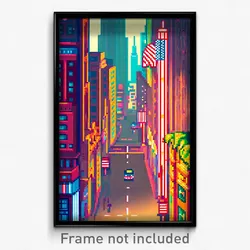 Pixel Art Poster - Whimsical American City (8 Bit Psychedelic Video Game Print)