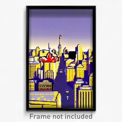 Pixel Art Poster - Yellow Canadian City (8 Bit Psychedelic Video Game Print)