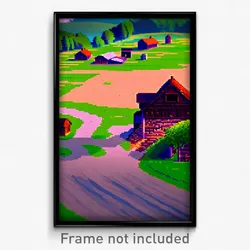 Pixel Art Poster - Unsightly Farmstead (8 Bit Psychedelic Video Game Print)