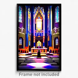 Pixel Art Poster - Artistic Synagogue (8 Bit Psychedelic Video Game Print)