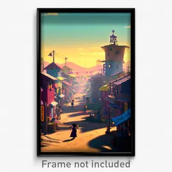 Pixel Art Poster - Cute Shantytown (8 Bit Psychedelic Trippy Video Game Print)