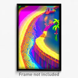 Pixel Art Poster - Colorful Shore (8 Bit Psychedelic Trippy Video Game Print)