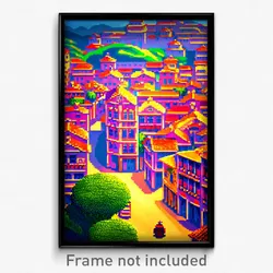 Pixel Art Poster - Famous Town (8 Bit Psychedelic Trippy Weird Video Game Print)