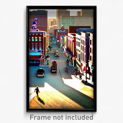 Pixel Art Poster - Large American Town (8 Bit Psychedelic Video Game Print)