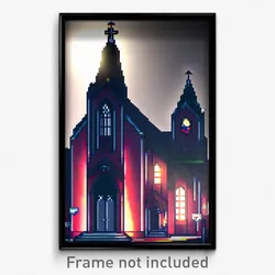 Pixel Art Poster - Drab Church (8 Bit Psychedelic Trippy Weird Video Game Print)