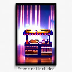 Pixel Art Poster - Bronze Hot Dog Stand (8 Bit Psychedelic Video Game Print)