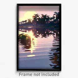 Pixel Art Poster - Reflecting Oasis (8 Bit Psychedelic Trippy Video Game Print)