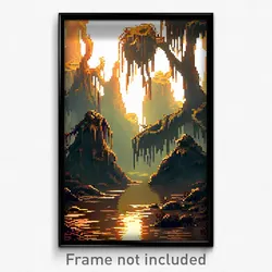 Pixel Art Poster - Bronze Swamp (8 Bit Psychedelic Trippy Video Game Print)