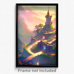 Pixel Art Poster - Enchanted Citadel (8 Bit Psychedelic Trippy Video Game Print)