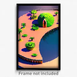 Pixel Art Poster - Round Oasis (8 Bit Psychedelic Trippy Weird Video Game Print)