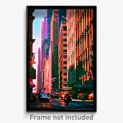 Pixel Art Poster - Warm New York (8 Bit Psychedelic Trippy Video Game Print)