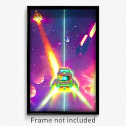 Pixel Art Poster - Zany Spaceship (8 Bit Psychedelic Trippy Video Game Print)