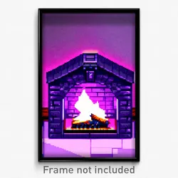 Pixel Art Poster - Violet Fireplace (8 Bit Psychedelic Trippy Video Game Print)