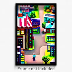 Pixel Art Poster - Plastic American Town (8 Bit Psychedelic Video Game Print)