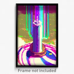 Pixel Art Poster - Glitch Art Fountain (8 Bit Psychedelic Video Game Print)