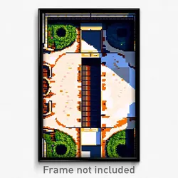 Pixel Art Poster - Detailed Courtyard (8 Bit Psychedelic Video Game Print)