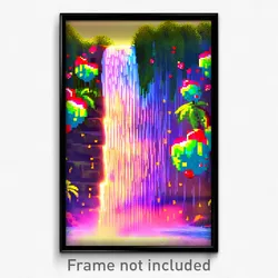 Pixel Art Poster - Fruity Waterfall (8 Bit Psychedelic Trippy Video Game Print)