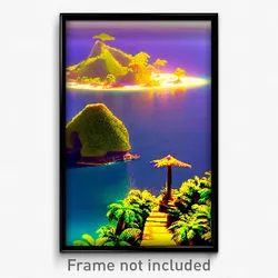 Pixel Art Poster - Awesome Island (8 Bit Psychedelic Trippy Video Game Print)
