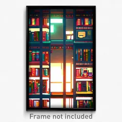 Pixel Art Poster - Electric Library (8 Bit Psychedelic Trippy Video Game Print)