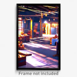 Pixel Art Poster - Uneven Marketplace (8 Bit Psychedelic Video Game Print)