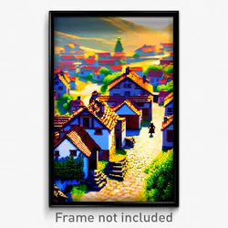 Pixel Art Poster - Zealous Village (8 Bit Psychedelic Trippy Video Game Print)