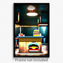 Pixel Art Poster - Concrete Burger Stand (8 Bit Psychedelic Video Game Print)