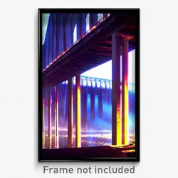 Pixel Art Poster - Electric Viaduct (8 Bit Psychedelic Trippy Video Game Print)