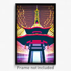 Pixel Art Poster - Upbeat Pagoda (8 Bit Psychedelic Trippy Video Game Print)