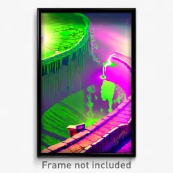 Pixel Art Poster - Green Watering Hole (8 Bit Psychedelic Video Game Print)