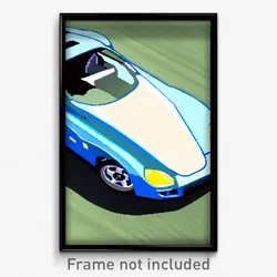 Pixel Art Poster - Light Blue Racecar (8 Bit Psychedelic Video Game Print)