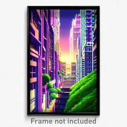 Pixel Art Poster - Dense Anime Architecture (8 Bit Psychedelic Video Game Print)