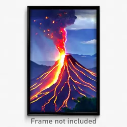 Pixel Art Poster - Thunderous Volcano (8 Bit Psychedelic Video Game Print)