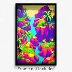 Pixel Art Poster - Creative Exotic Island (8 Bit Psychedelic Video Game Print)